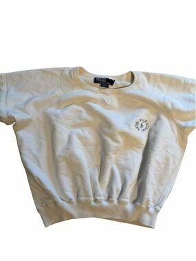 Vintage Ralph Lauren Cream Short-Sleeve Sweatshirt with Logo M
